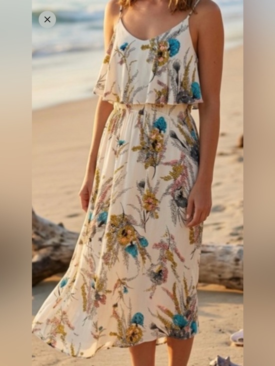 Mimi Chica Dresses & Skirts - Mimi Chica Floral Pink, Blue, and Yellow Blooms Strappy Flowy Boho Midi Small